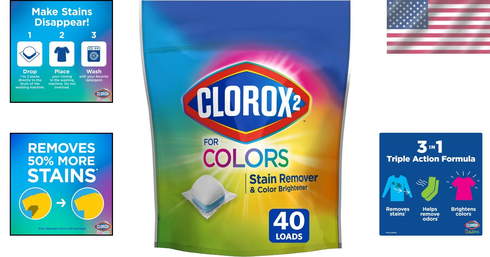 Concentrated Stain Remover & Color Brightener, 40 Count – Effortless Freshness