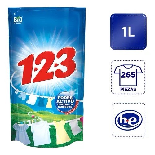 3X Detergente líquido 123 Poder Activo 🇲🇽 Liquid Laundry Detergent, 1L, 3 Pack