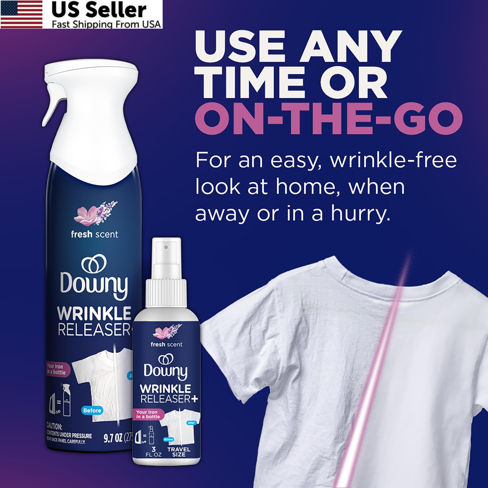 Downy Wrinkle Releaser Spray | All In One 9.7 Ounce (Pack of 2), Blue