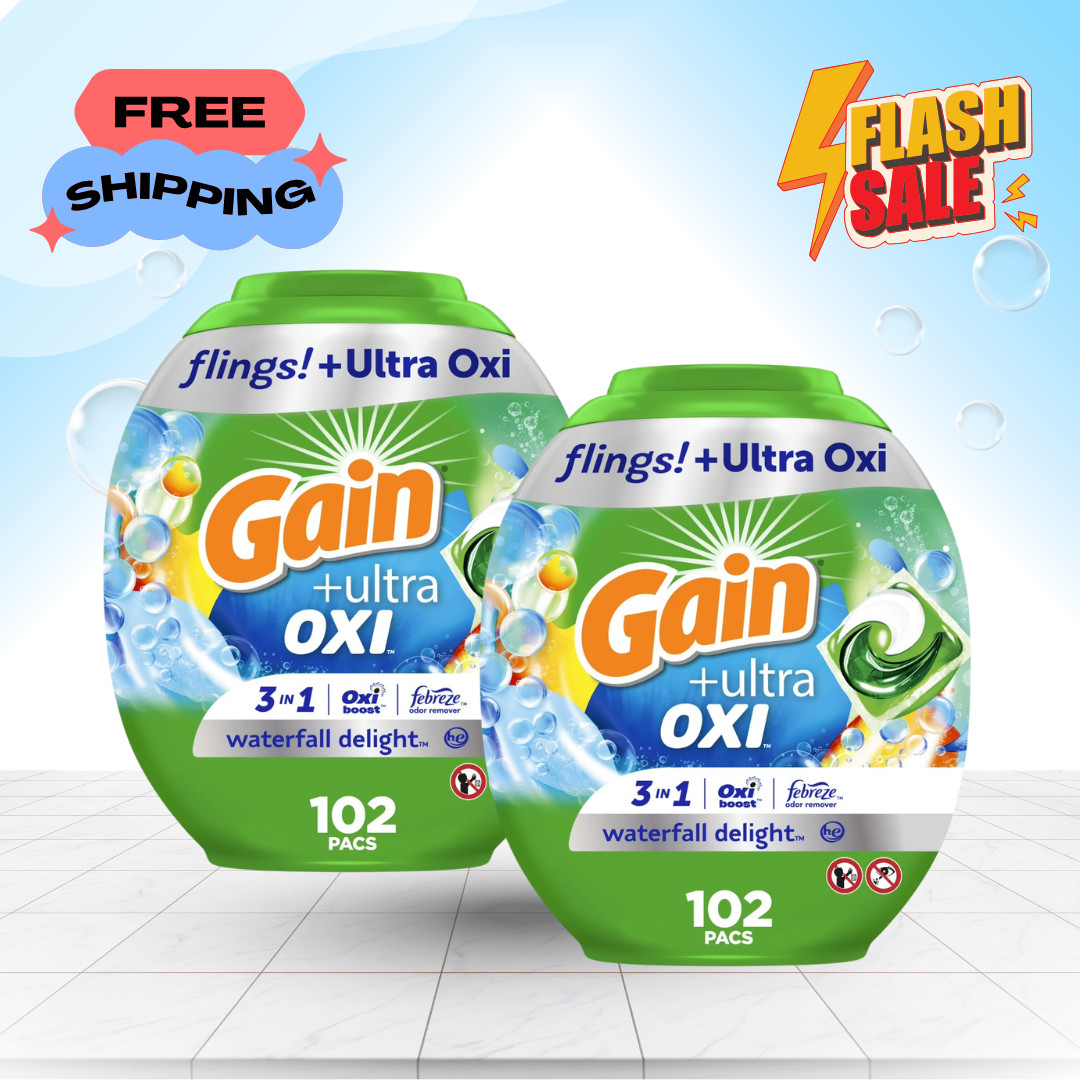 SALE-Gain Flings Ultra Oxi Laundry Detergent Pacs Waterfall Delight 102 Ct 2 Pk