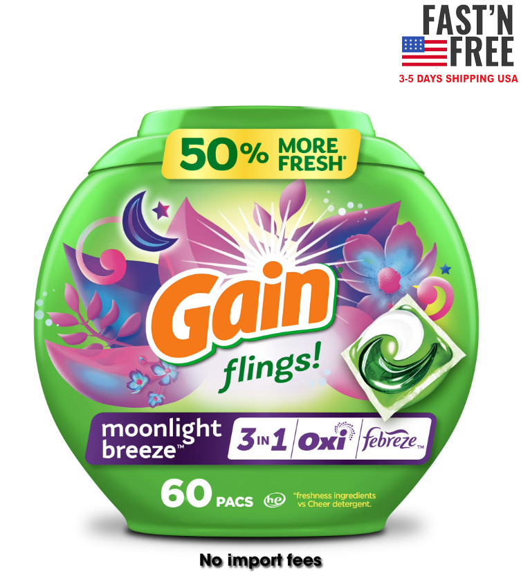 Gain Flings 3-in-1 Oxi Boost and Febreze Laundry Detergent Pacs, 60 Count