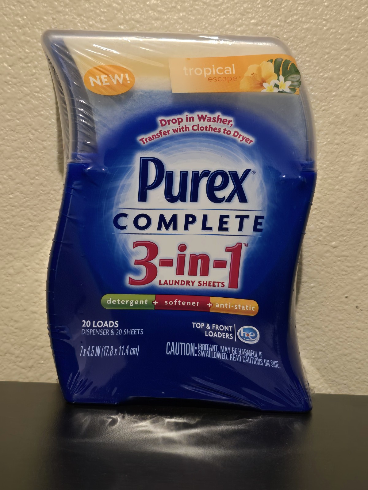 Purex Detergent Complete Laundry Sheets Softener Anti Static Tropical, 20 Loads