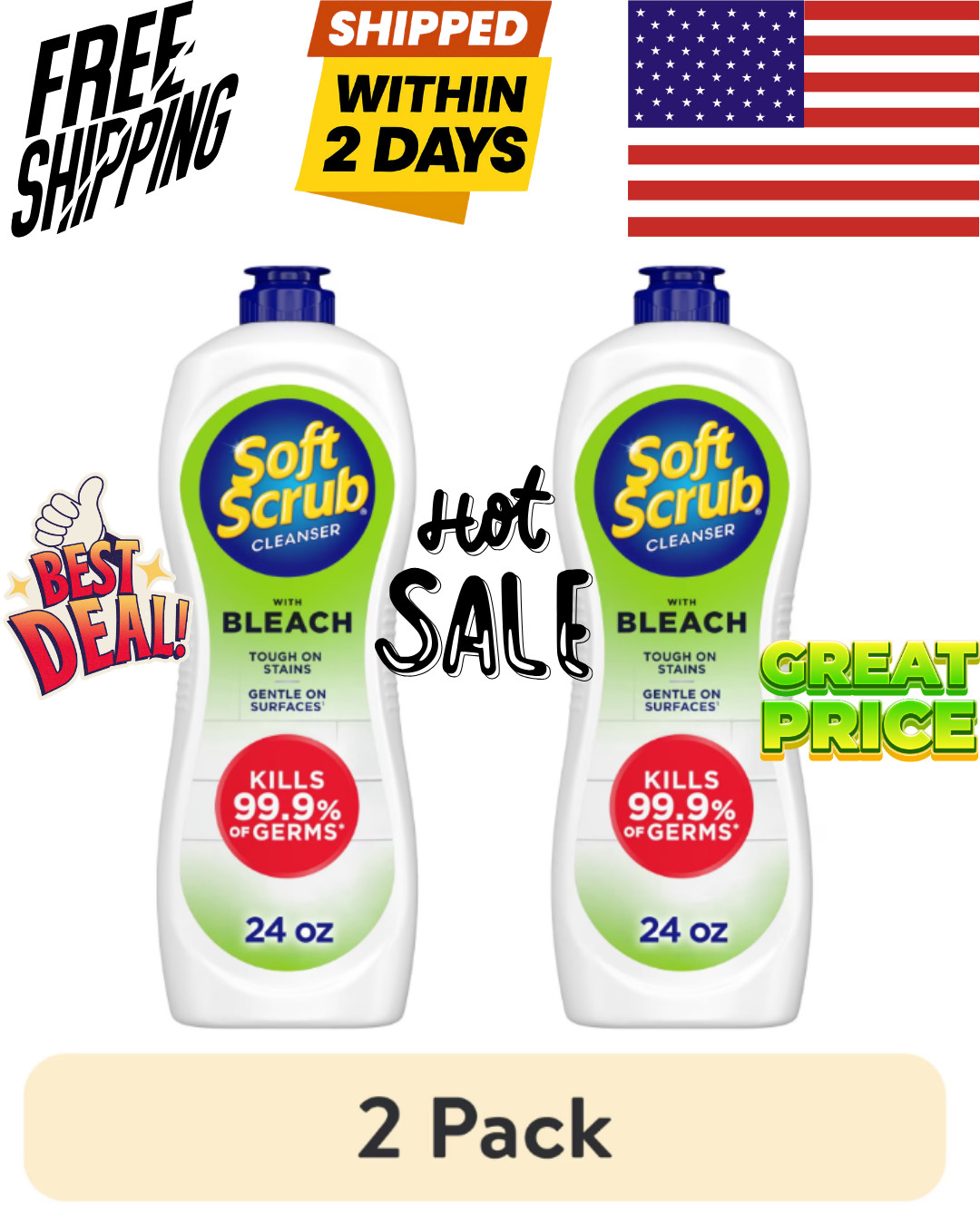 Soft Scrub with Bleach Cleaner 24 oz Bathroom & Kitchen Surface Cleaner