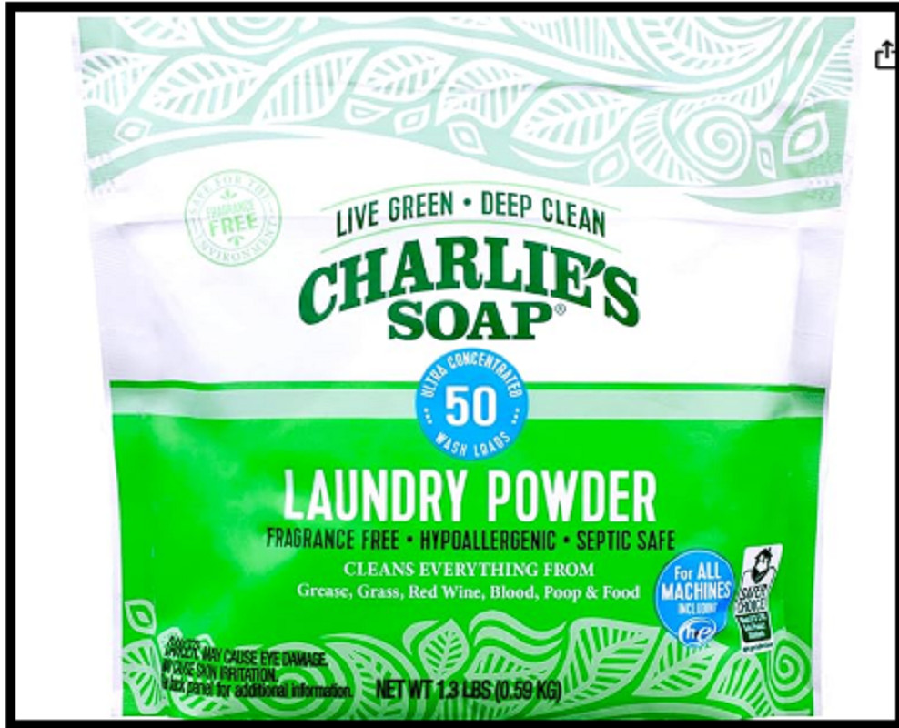 Charlie’s Soap Laundry Powder (50 Loads) Hypoallergenic Washing Powder Detergent