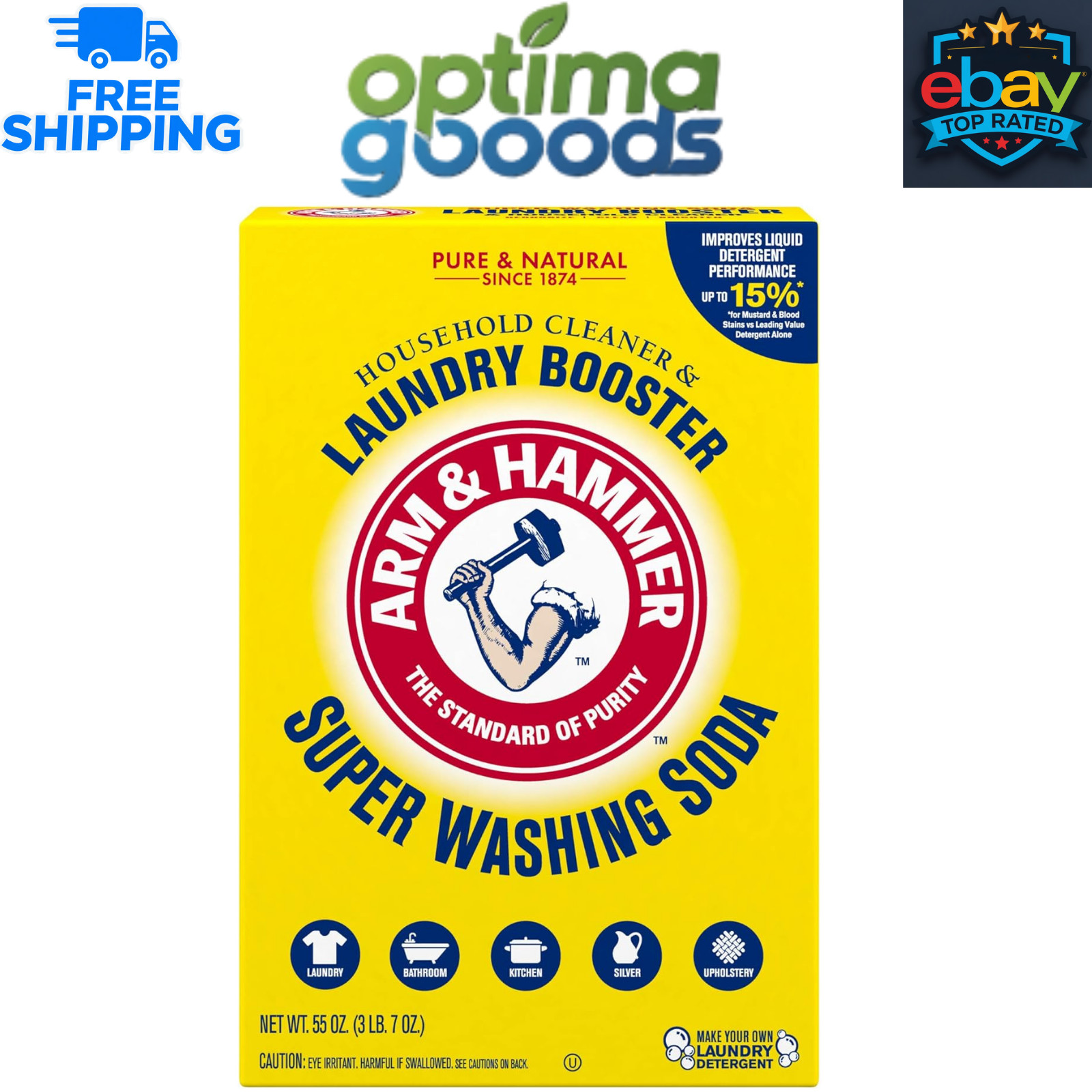 ARM & HAMMER Super Washing Soda 55 oz, Household Cleaner & Laundry Booster.