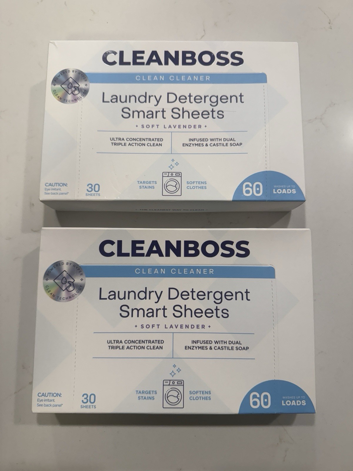 NIB New 2 pack CleanBoss Laundry Detergent Smart Sheets – 60 Sheets (120 loads)