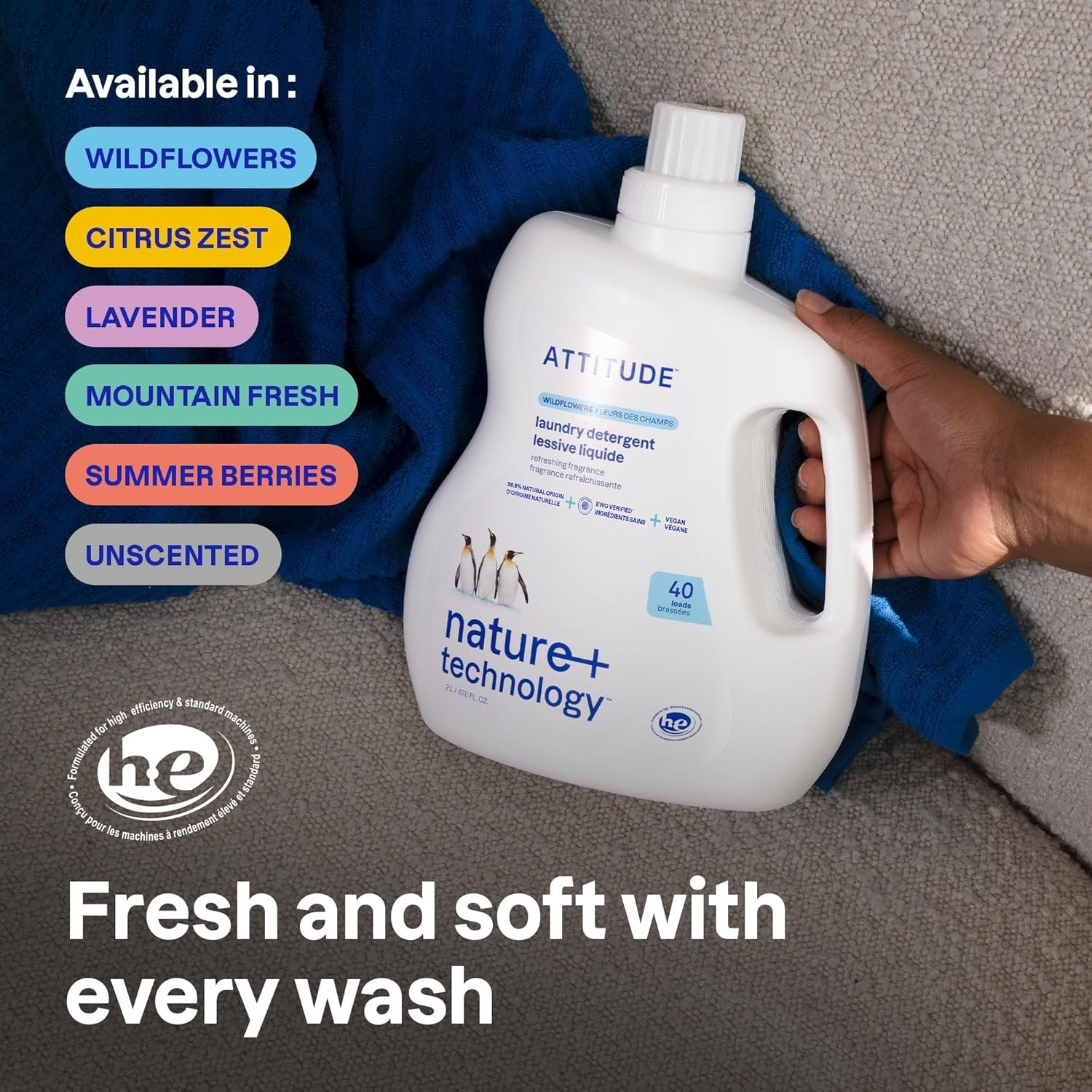 Attitude Liquid Laundry Detergent EWG Verified 40 Loads Unscented