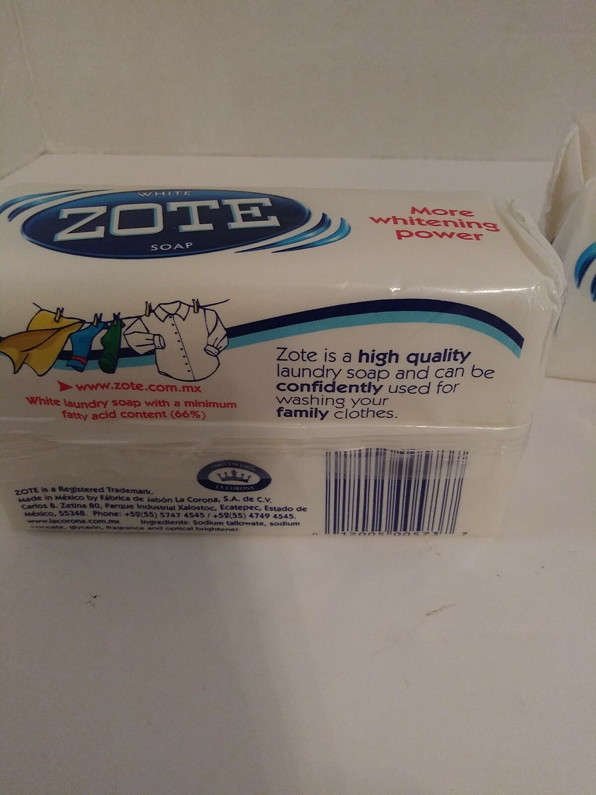 2 Bars Zote White Laundry Soap, 14.1 Oz More Whitening Power Safe For Delicates
