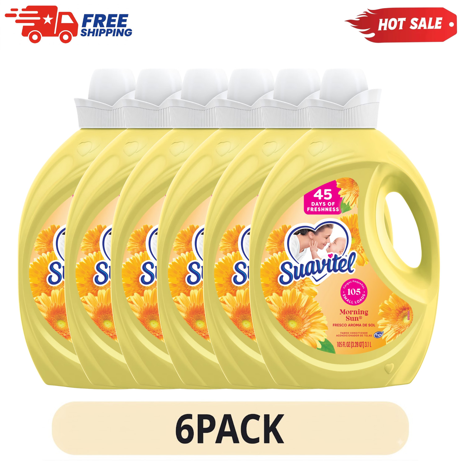 6 Pack Suavitel Liquid Fabric Softener Morning Sun Scent 105 fl oz 105 Loads