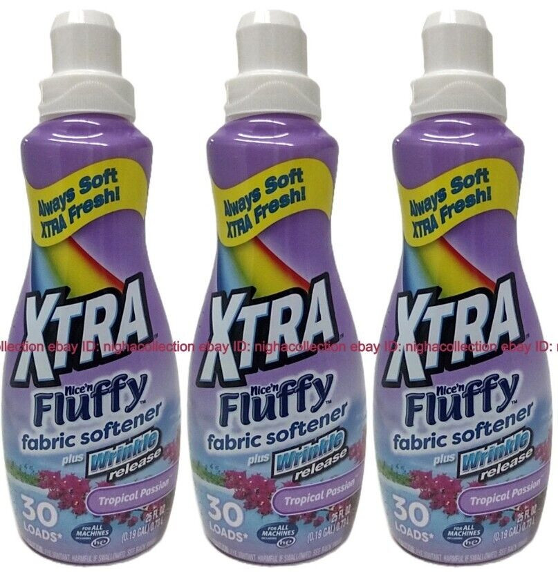 3x xtranice’n Fluffy Liquid Fabric Softener Tropical Passion 25 oz Ea =90 Loads