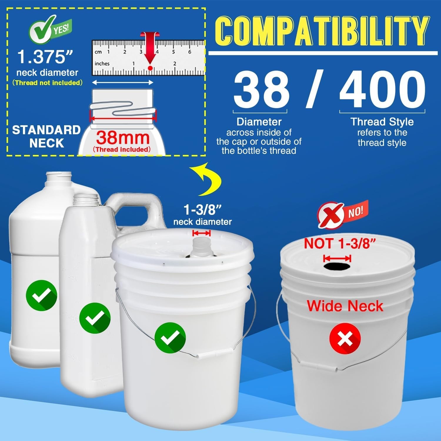 2 Pack 5 Gallon Pump Dispenser: 1oz Pump, Extended Tube, No-Drip Cap for Liquids