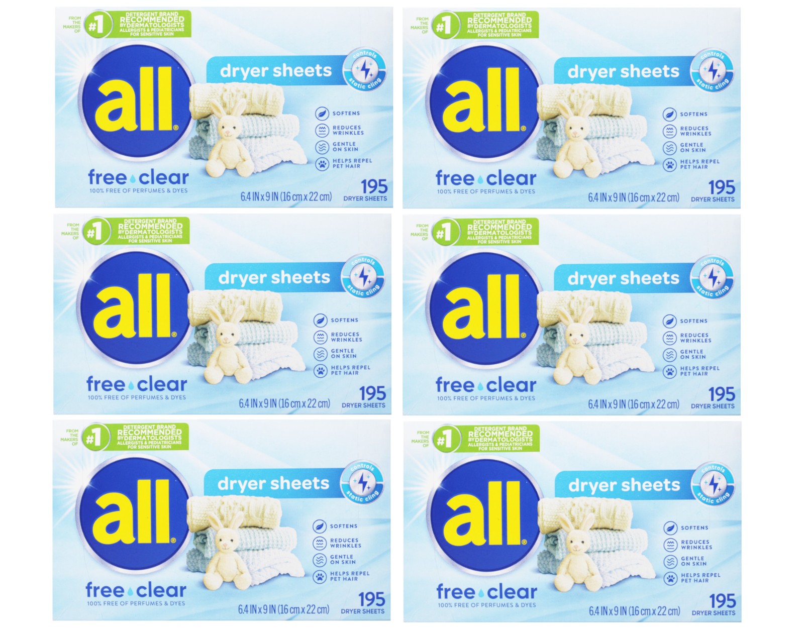 all Fabric Softener Dryer Sheets for Sensitive Skin Free Clear 195 Count 6 Pack