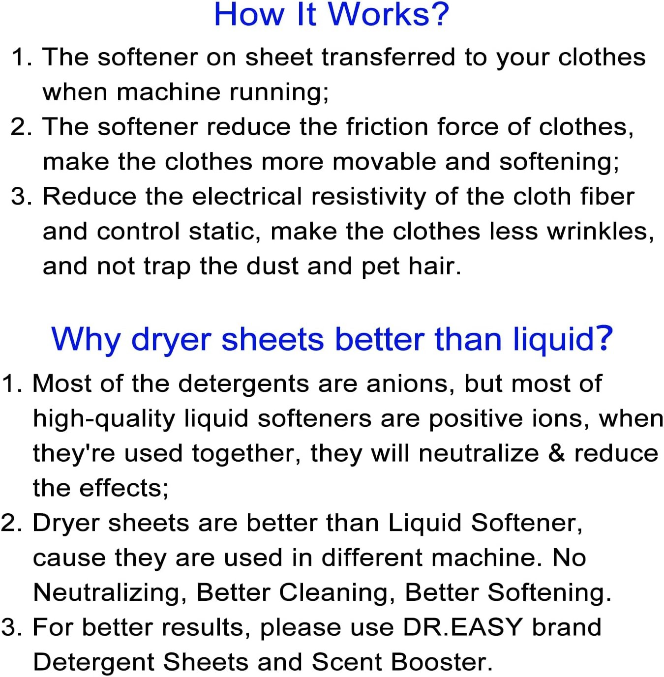 DR.EASY Dryer Sheets Plant Based Formula 252 Ct BLUE Ocean,Softener Sheets for L