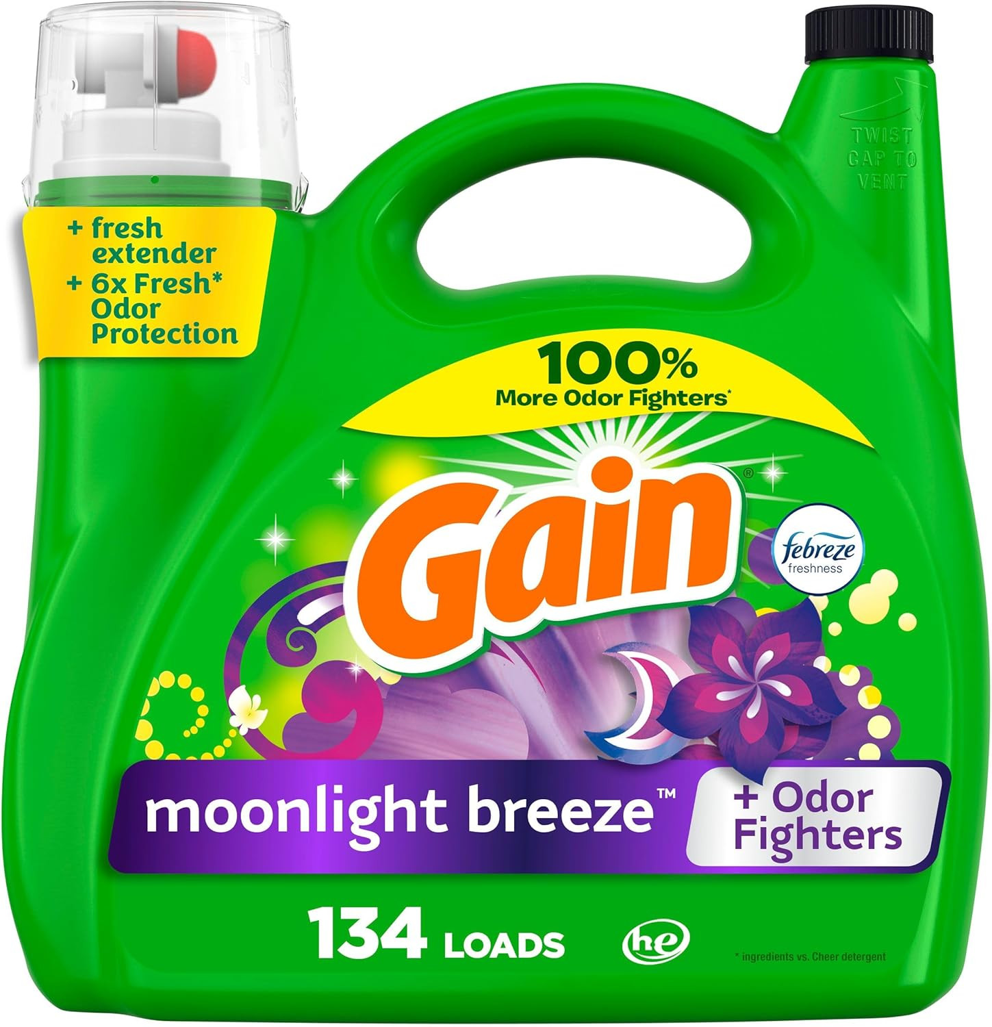 Gain Liquid Laundry Detergent, Moonlight Breeze Scent, 194 Fl Oz, 134 Loads, Fre