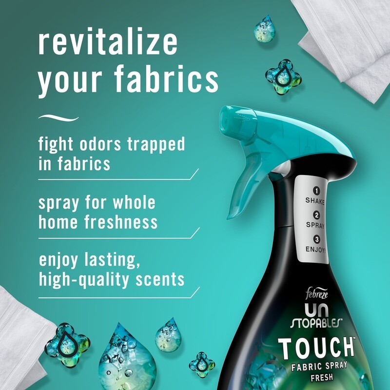 Odor Eliminating Fabric Spray Freshener Unstopables Sofas Pillows Gym Bags 27oz