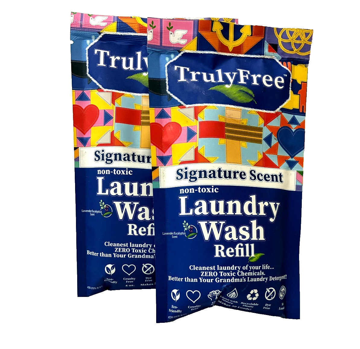 Truly Free Laundry Wash Refill Pouch Non-Toxic Signature Scent 50 Loads 2 Packs