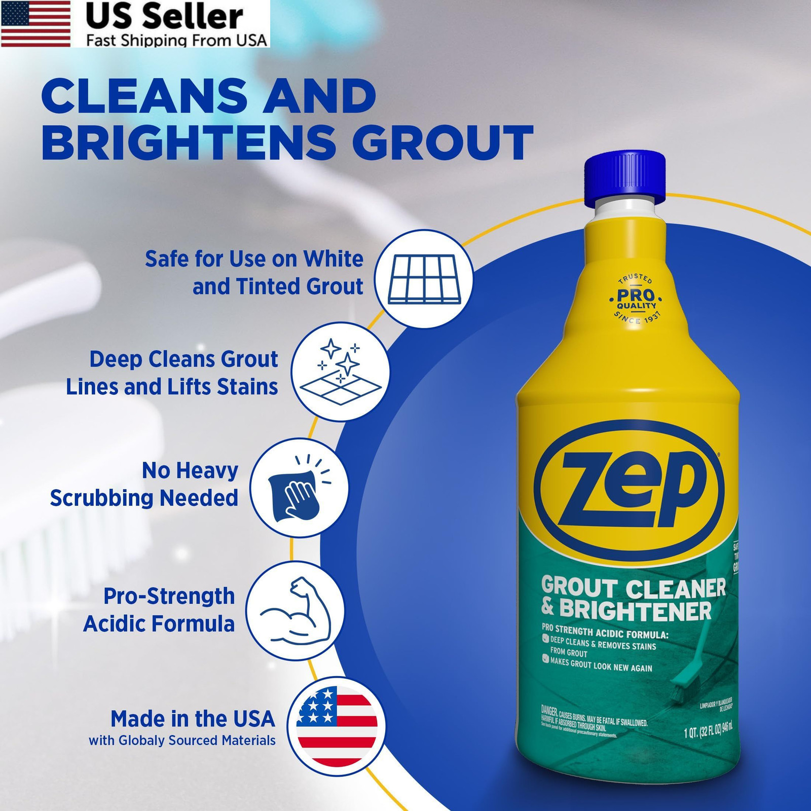 Zep Grout Cleaner and Brightener – 32 Ounce 32 Fl Oz (Pack of 1), ESSU104632