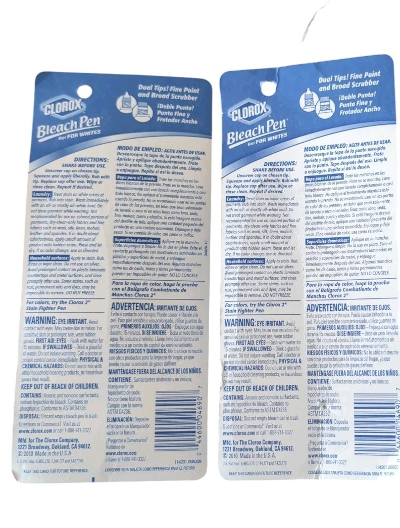 Clorox Bleach Pen (2) Fine Broad Dual-Tipped Zero No Splash Tile Grout SEALED