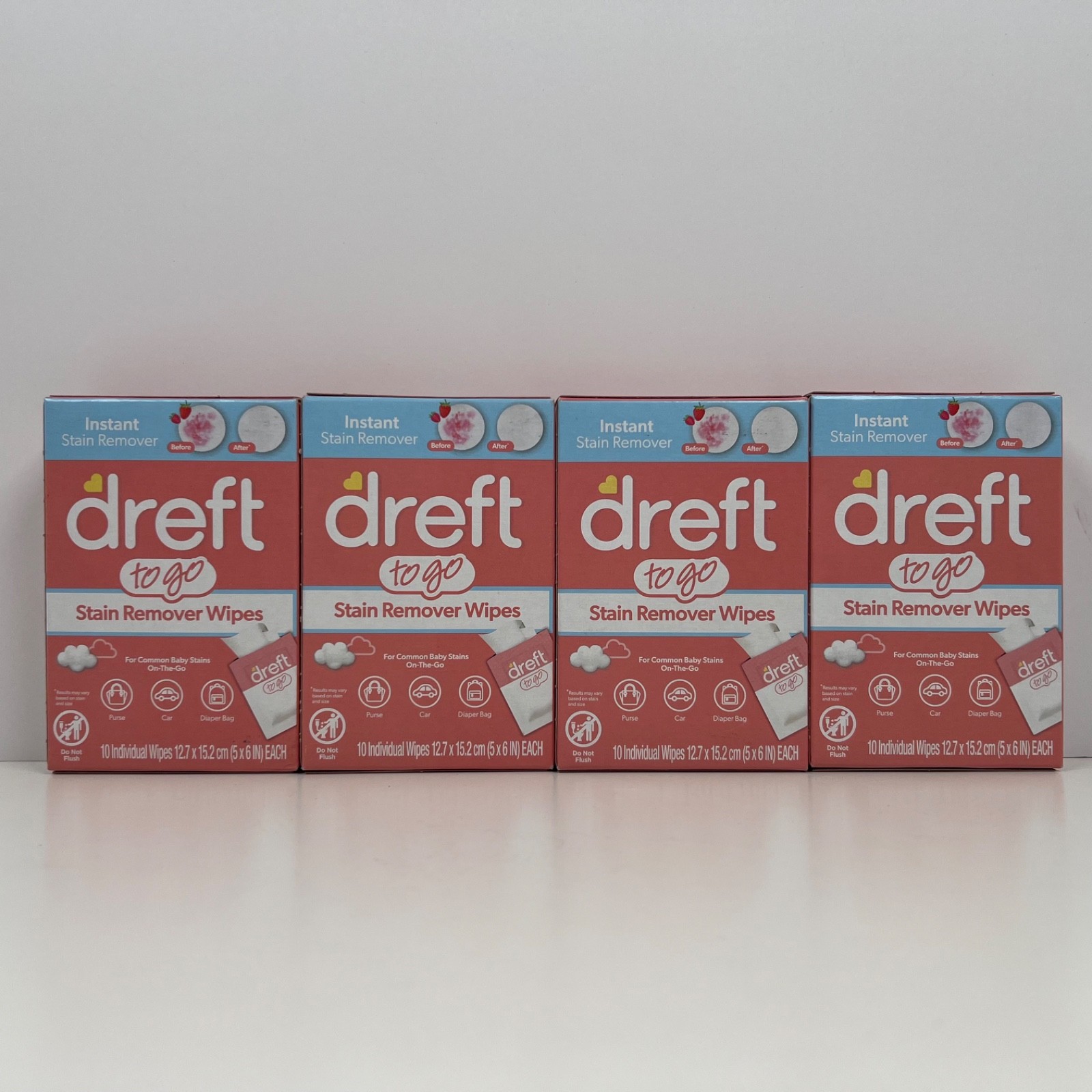(4 boxes) Dreft To Go Stain Remover Wipes 10 Pack Individual Wipes