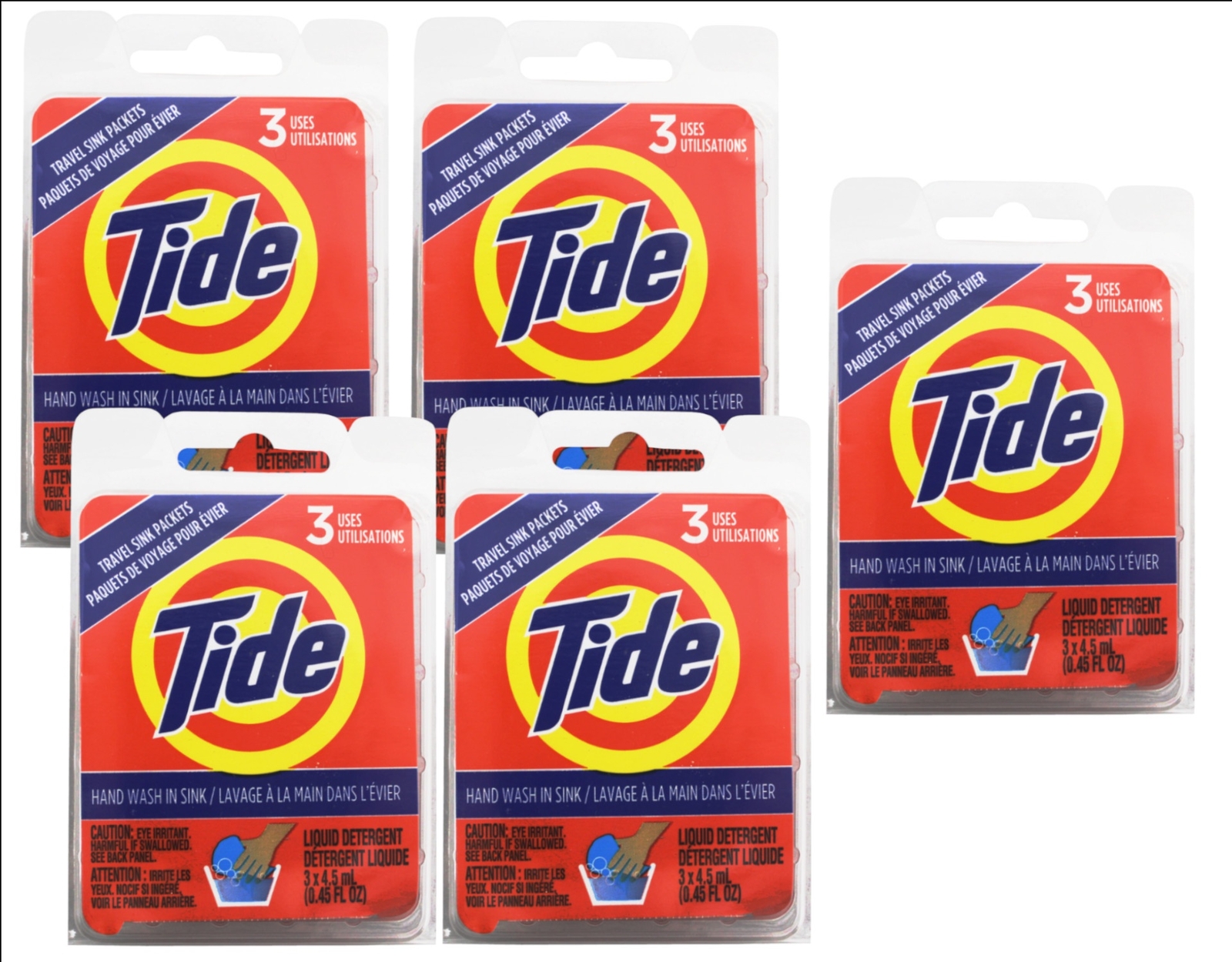 5 Pack – Tide Liquid Travel Sink Packets, (3 x 4.5 fl oz) 3-Count