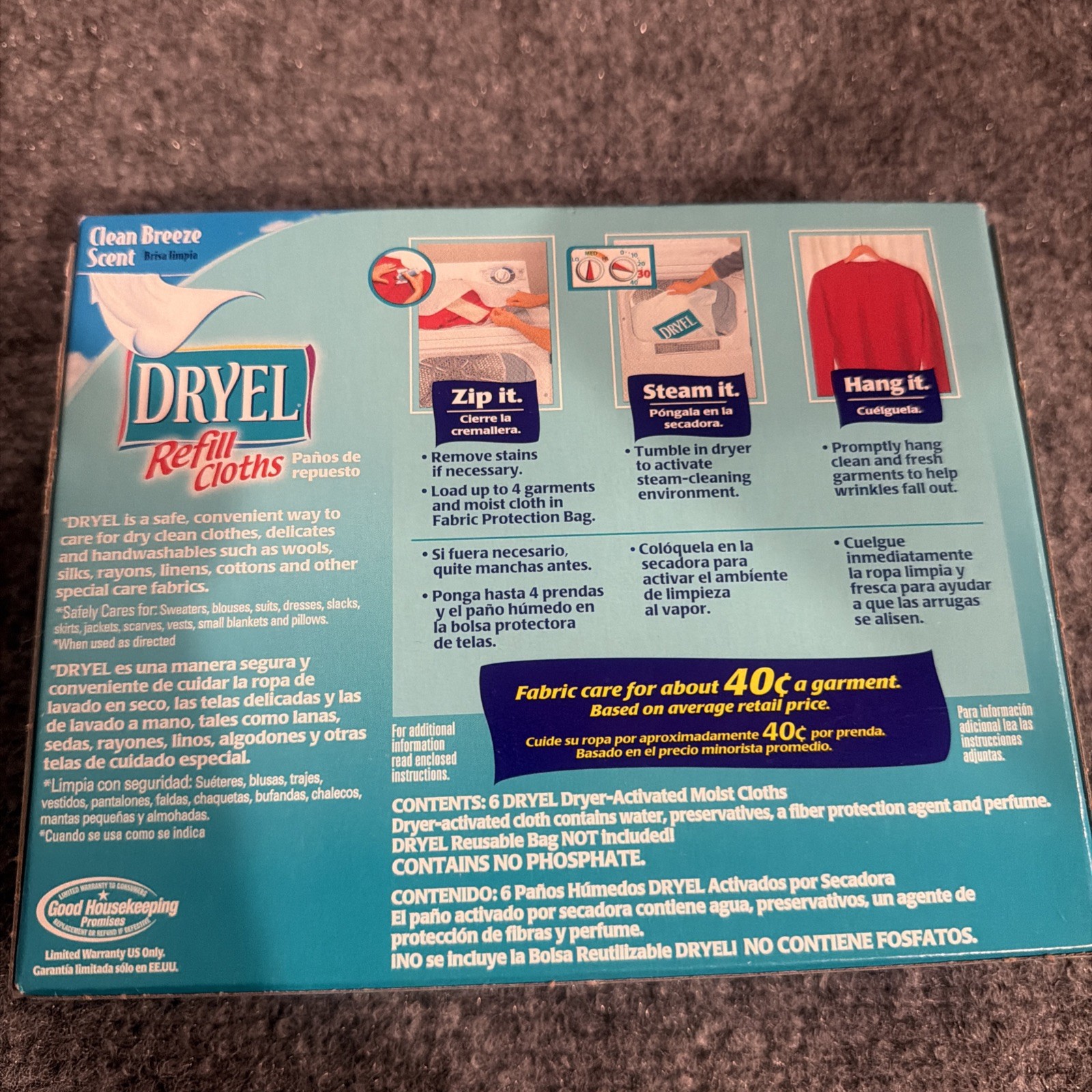 VTG DRYEL AT HOME DRY CLEANING REFILL 6 CLOTH CLEAN BREEZE SCENT NIB Discontinue