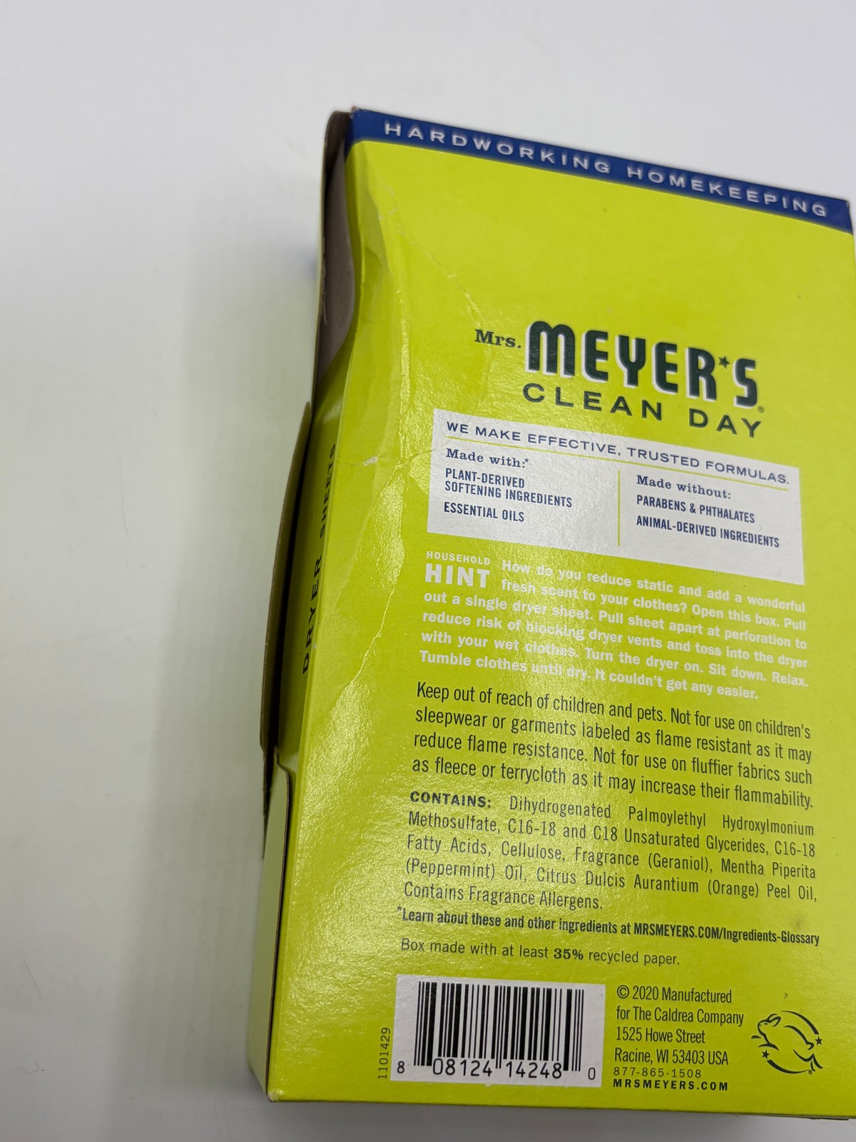 4 Mrs. Meyer’s Clean Day Dryer Sheets Lemon Verbena Scent 80 Count Boxes