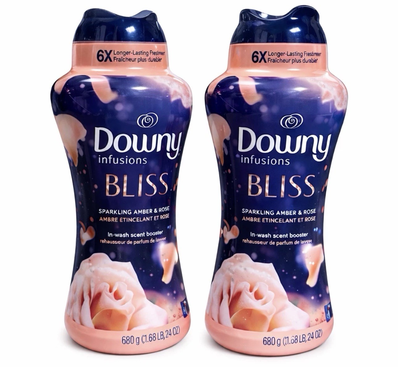 2X 24 Oz 1.5 Lb Downy Infusions Bliss Sparkling Amber & Rose Scent Booster Beads