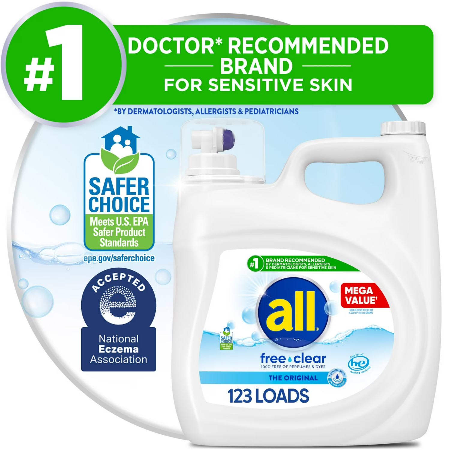 (2 Pack) all Free Clear Liquid Laundry Detergent, 154 oz, 123 Loads