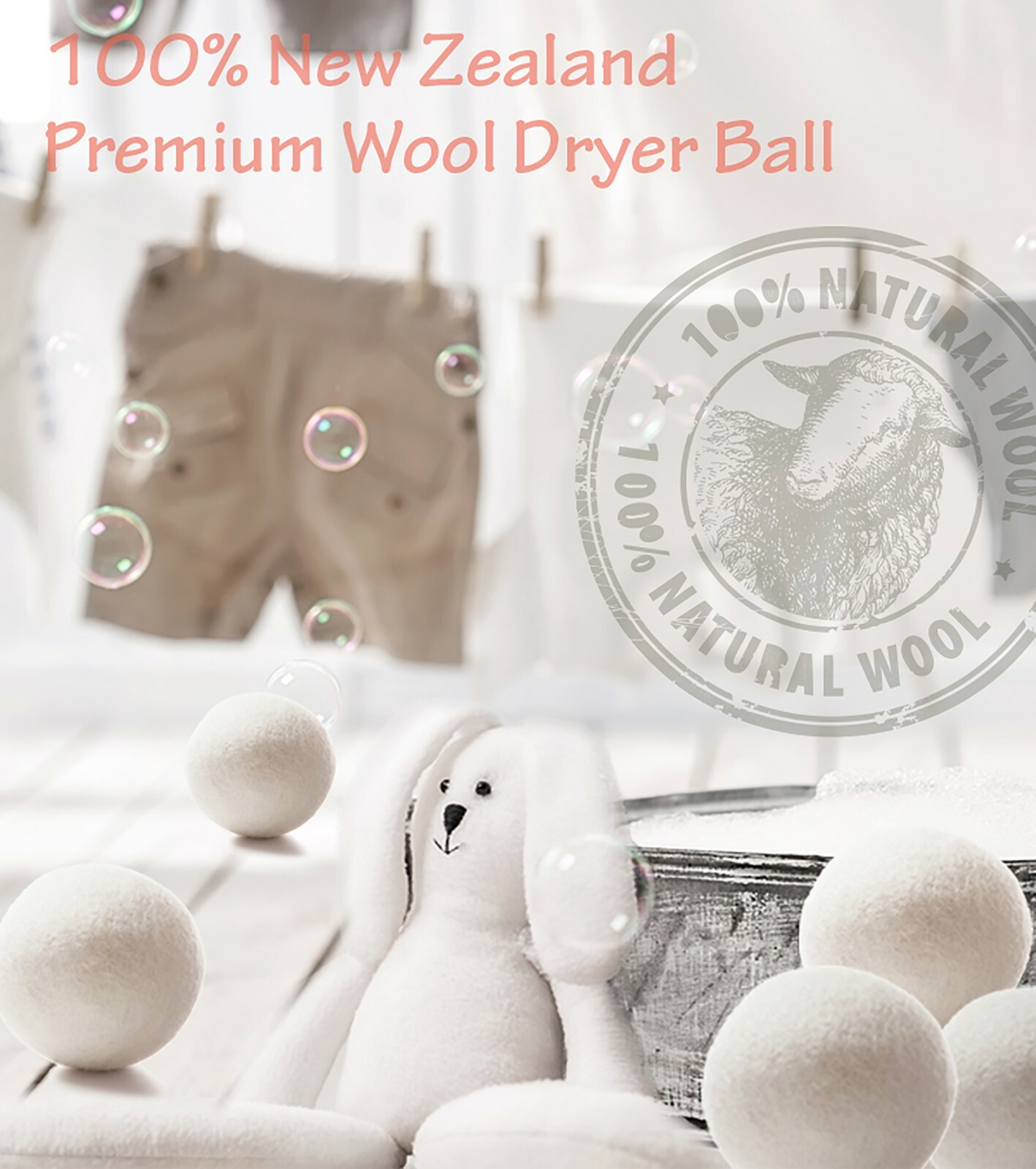 EcoJeannie Wool Dryer Balls – XL 100% Natural Virgin New Zealand Wool 58g 74mm