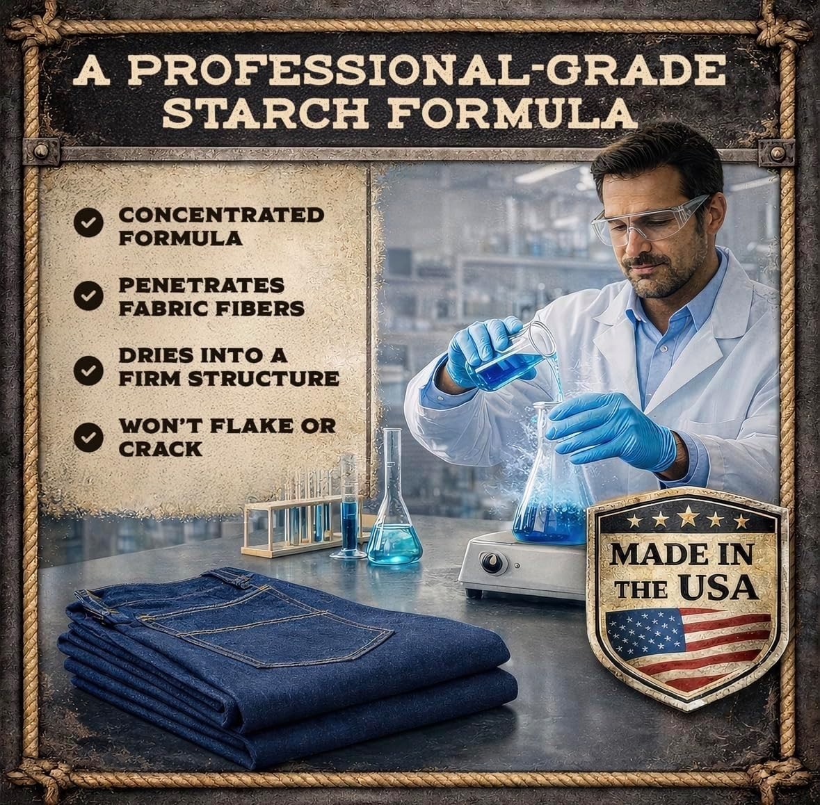 Western Cowboy Starch for Crisp and Clean Denim – Patent Formula with Leather…
