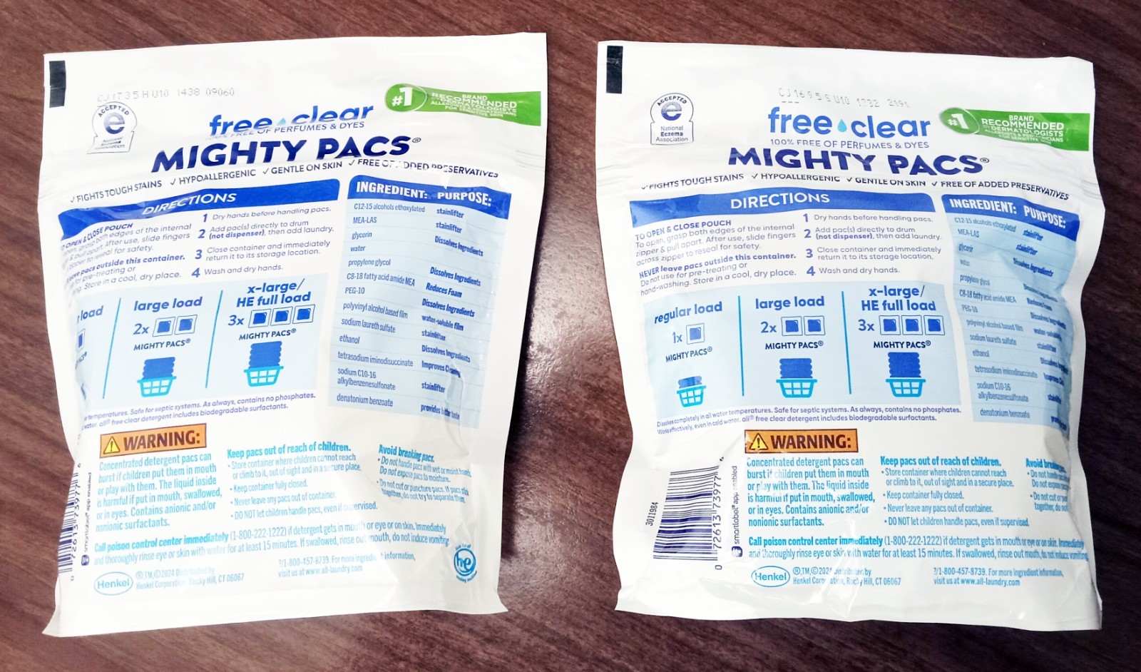 Lot of 2 All Free Clear, Original 4-in-1 Mighty PACS Laundry Detergent, 19 Pacs