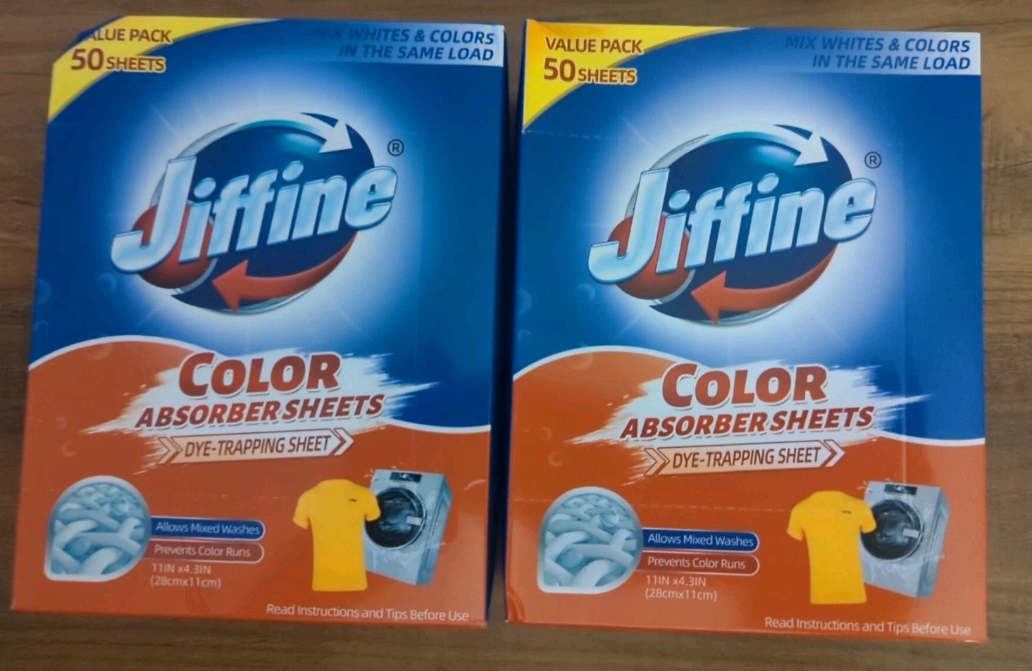 Jiffine Color Absorber Sheets 50pcs, Fragrance-Free, Prevent Color Runs, 2 pack