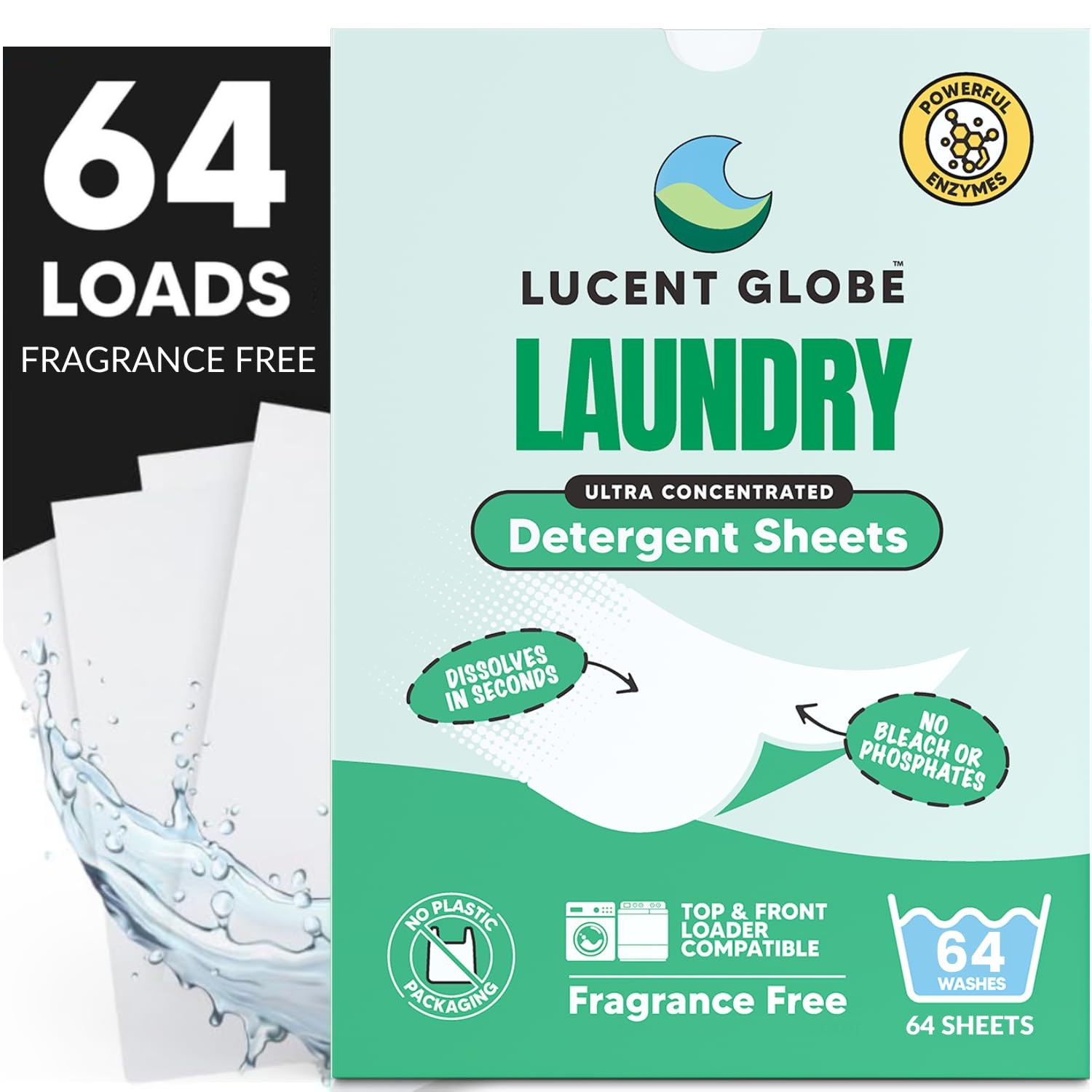 Laundry Detergent Sheets 64 Washes Fragrance Free – Powerful Stain Removal