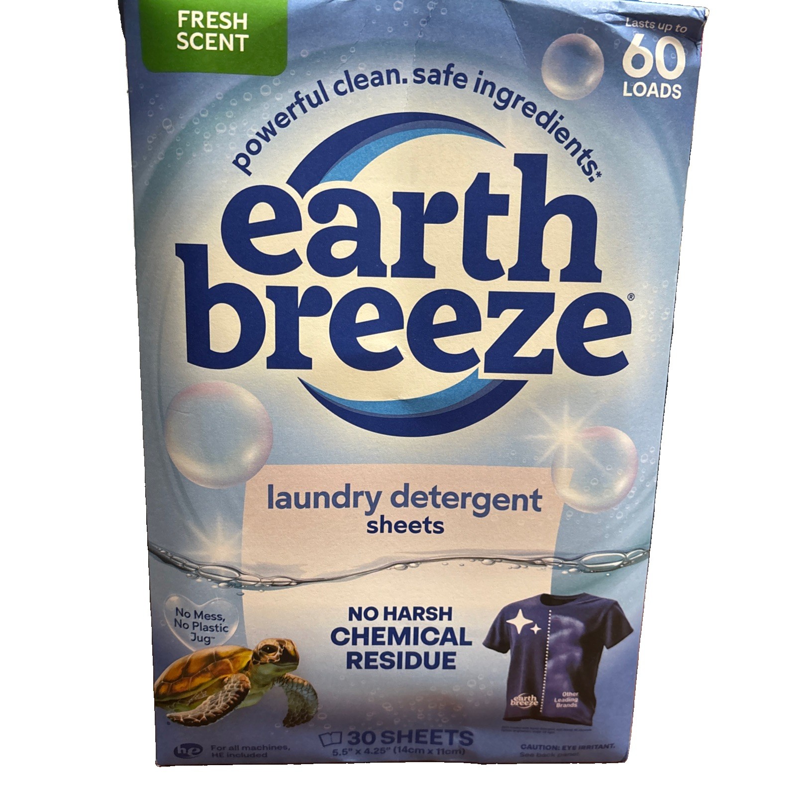CASE OF 8 – Earth Breeze Fresh Scent Laundry Detergent Sheets – 60 Loads Ea