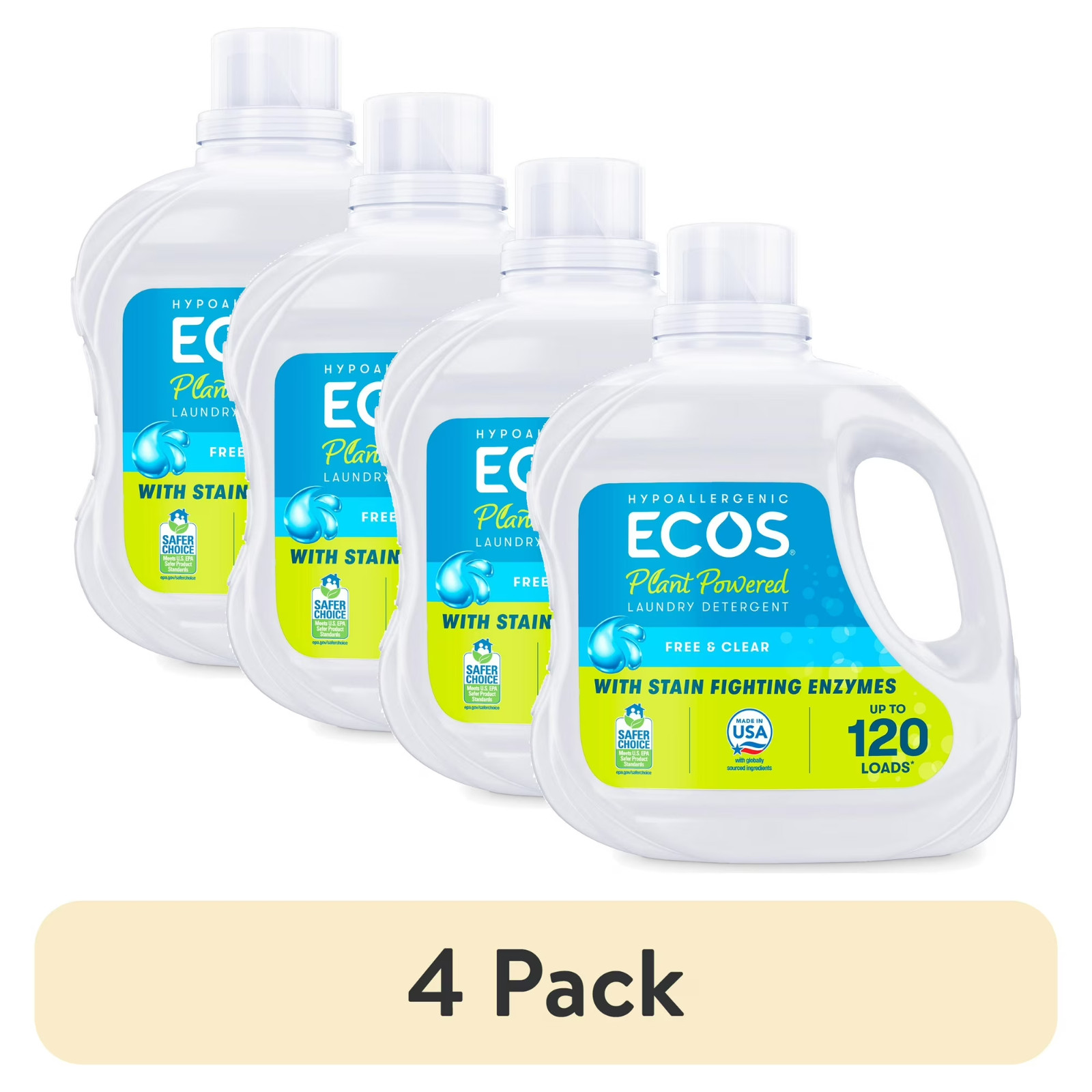 (4 pack) ECOS Hypoallergenic Liquid Laundry Detergent for Sensitive Skin