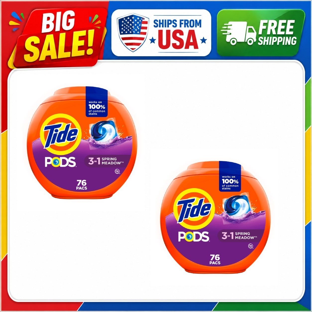 2 Pack Tide PODS Laundry Detergent Pacs Spring Meadow 76 Count 152 Total
