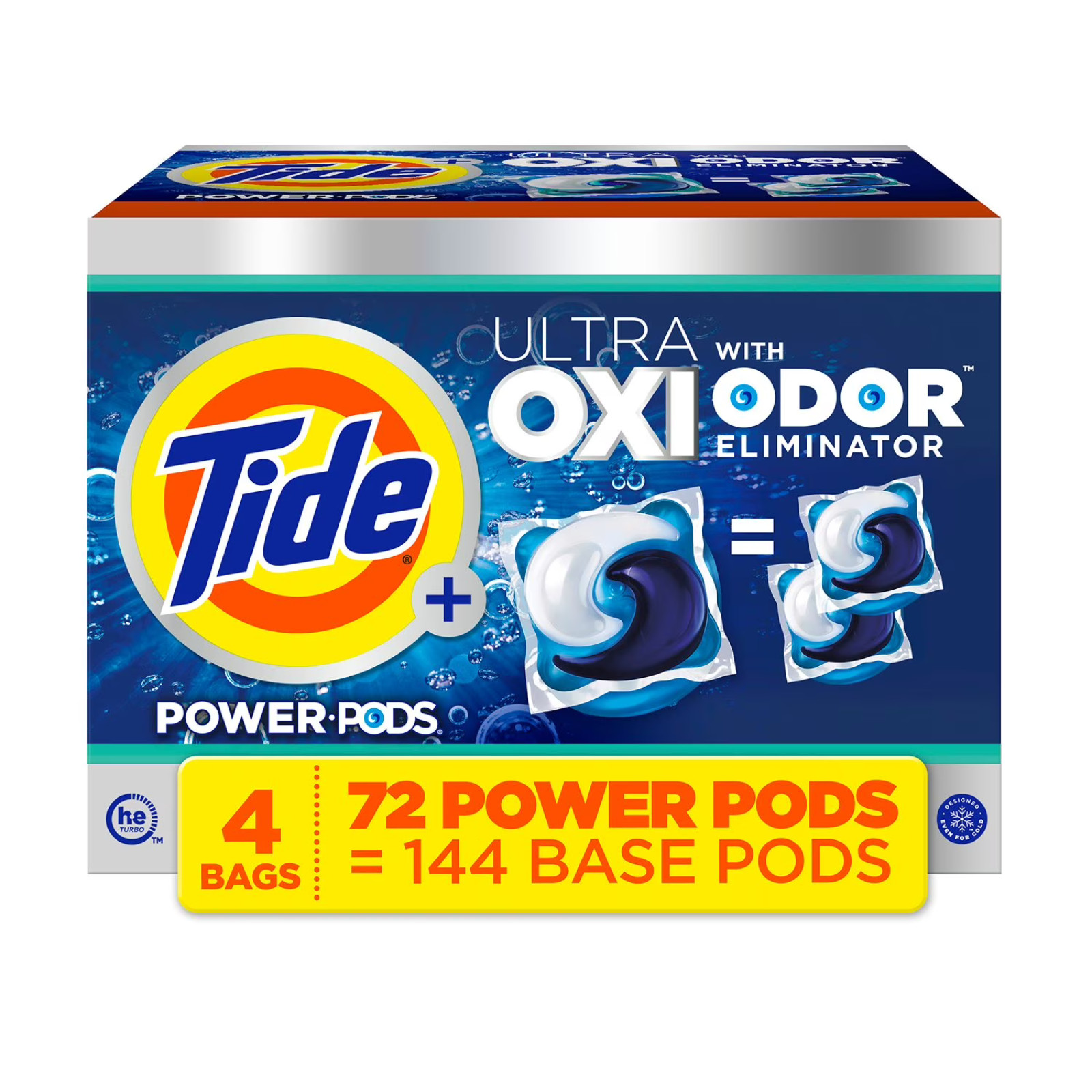 Tide Power Pods Ultra Oxi Odor Eliminator Laundry Detergent 72 Count 4 Bags HE