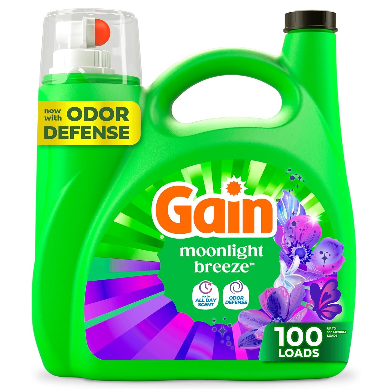 Gain Liquid Laundry Detergent with Odor Defense, Moonlight Breeze Scent, 132