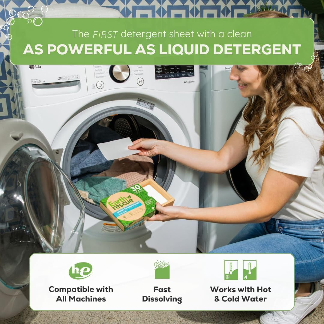 Laundry Detergent Sheets – up to 60 Loads (30 Sheets) – Unscented,Hypoallergenic