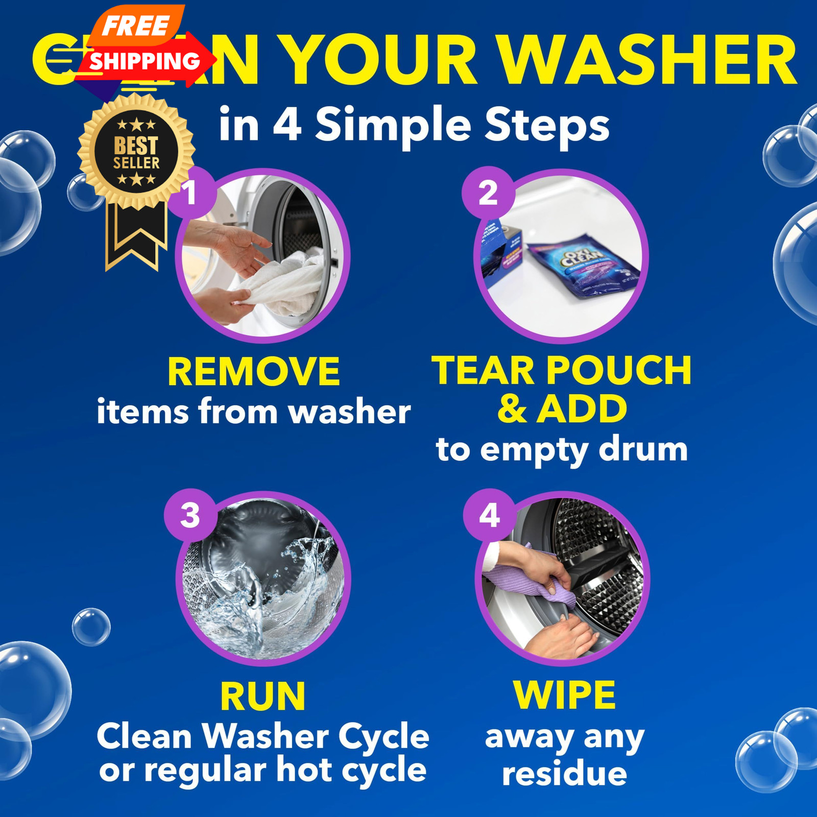 OxiClean Washing Machine Cleaner with Odor Blasters, 4 4 count (Pack of 1)