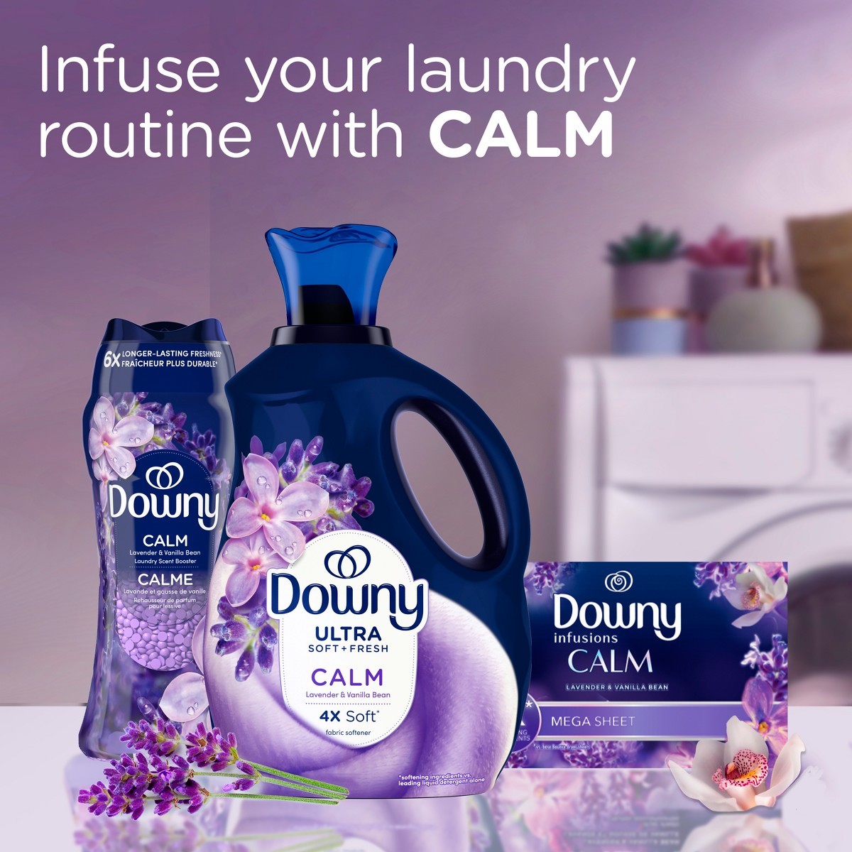 Downy Ultra Soft + Calm Lavender & Vanilla Bean Liquid Fabric Softener- 93 fl oz
