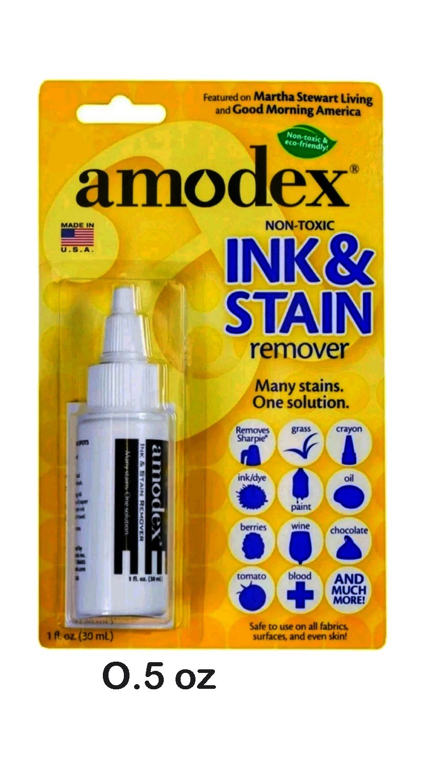 Amodex Ink & Stain Remover 1oz Cleans Felt Marker, Pen Inks, Makeup Made in USA!