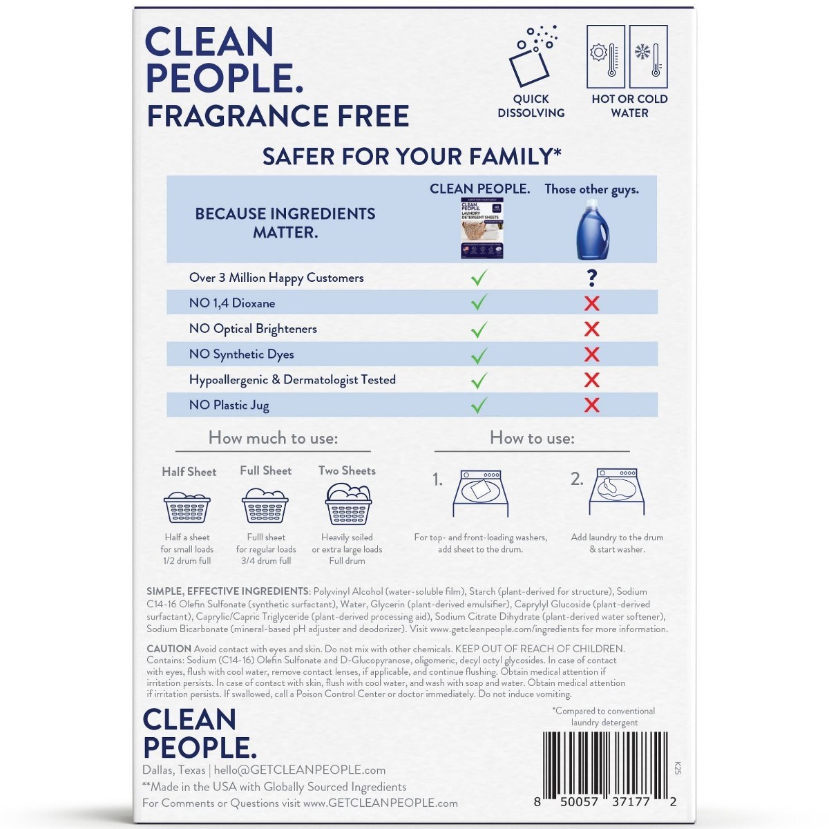 Clean People Laundry Sheets, Fragrance Free, 48 Loads, Vegan