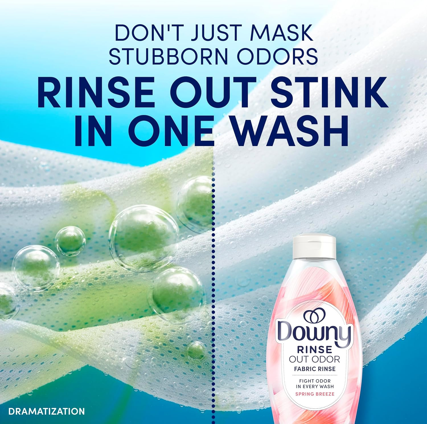 Downy Rinse Laundry Odor Remover, Spring Breeze Scent, 48 FL OZ, Fabric Softener