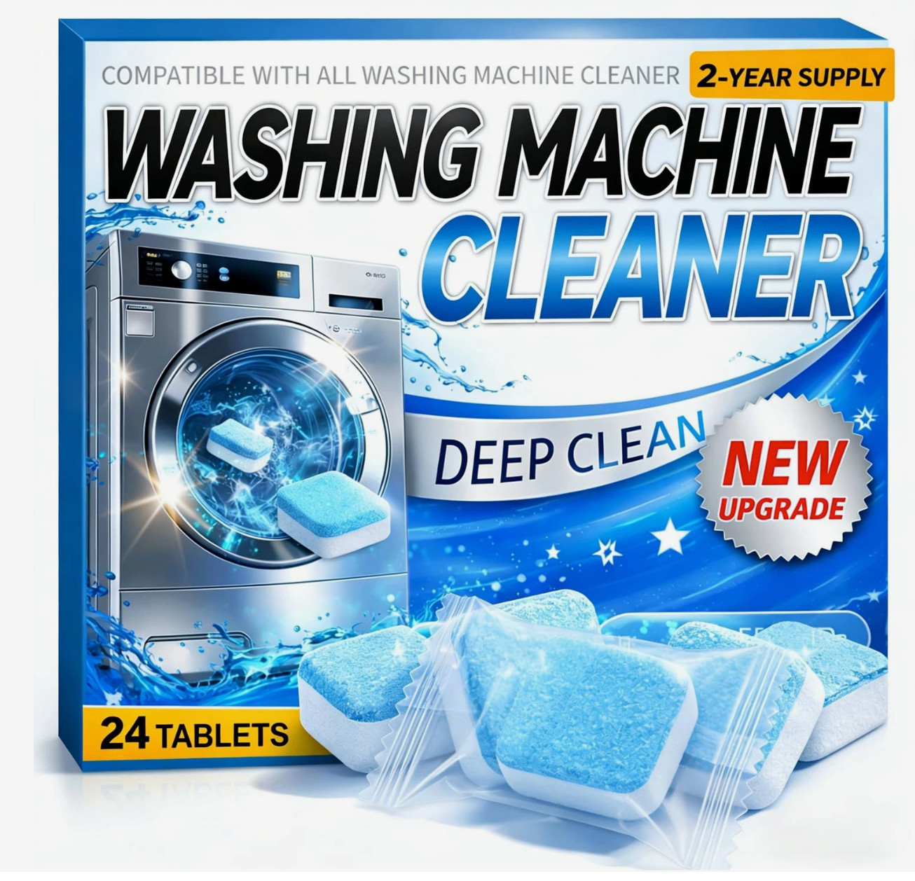 Washing Machine Cleaner Tablets 24 Pack Enzyme Deep Clean Front Load Washer