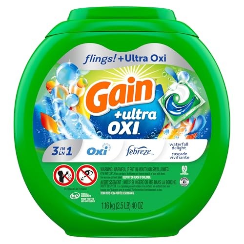 Gain flings Ultra Oxi Laundry Detergent Pacs, 60 Count, Waterfall Delight Sce…