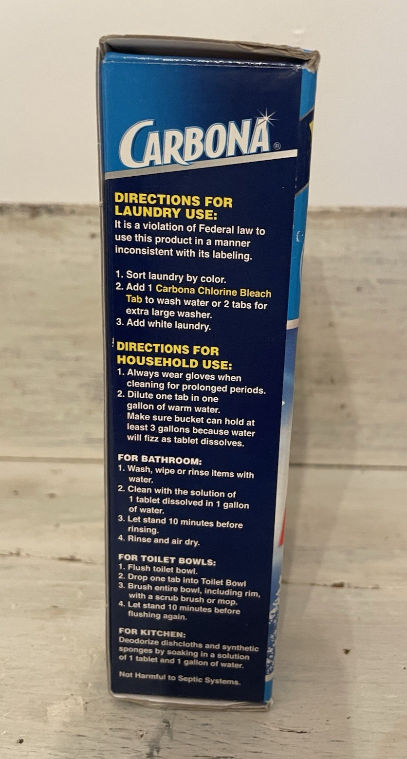 Vtg 2002 Box of Carbona Bleach Whitening 15 Tablets for Laundry Cleaning Prop