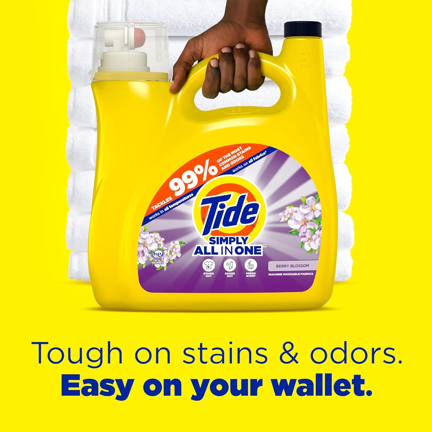 Tide Simply All-In-One Liquid Laundry Detergent, Berry Blossom Scent, 89 Loads