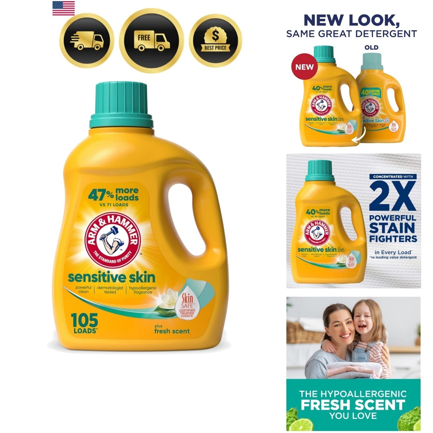 Sensitive Skin Liquid Laundry Detergent, Fresh Scent, 105 fl oz, 105 Loads