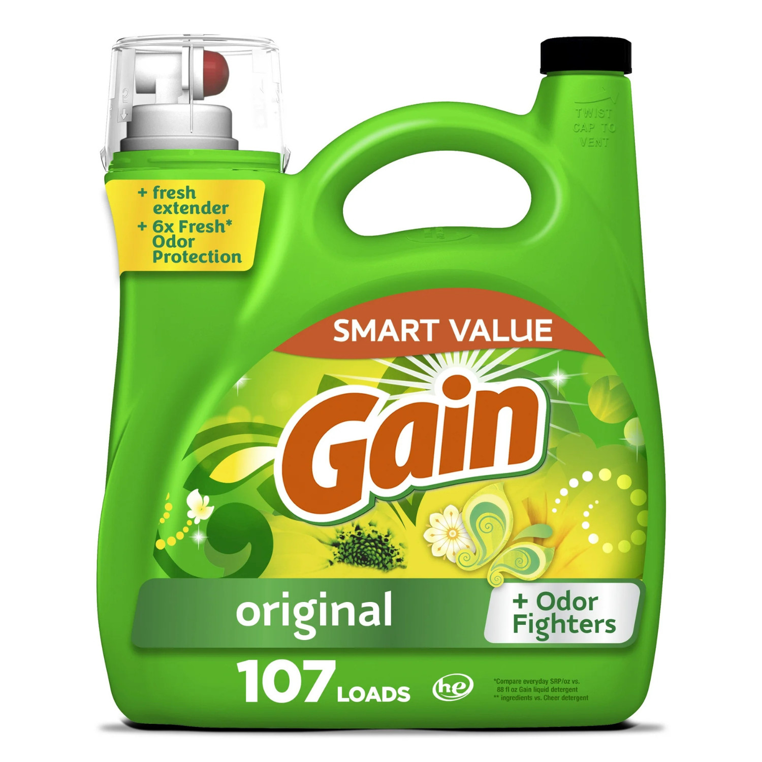 (2 Pack) Gain Original HE Laundry Detergent 107 Loads 154 -fl oz